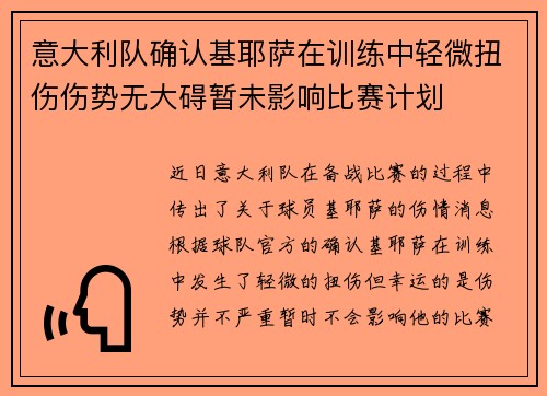 意大利队确认基耶萨在训练中轻微扭伤伤势无大碍暂未影响比赛计划